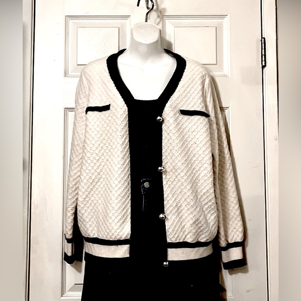 Lark + Grey Womens  Vintage Cream Button Down Honey Comb Knit Cardigan Sweater L - Picture 10 of 11